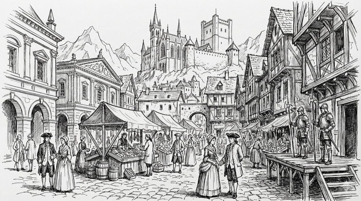 The Kereskedo market, where the city's work is posted
